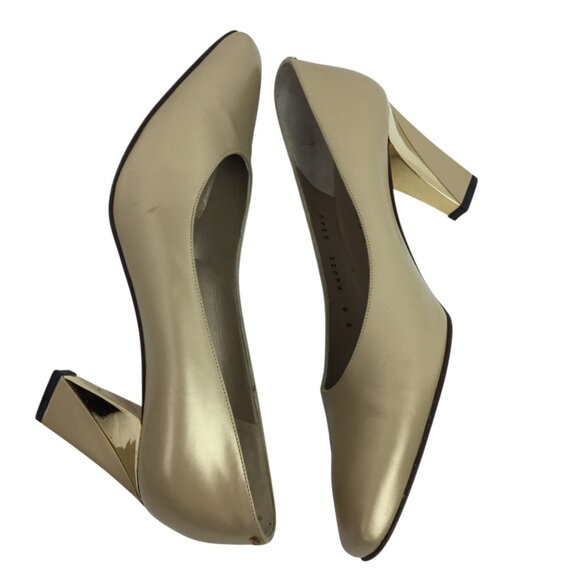 St. John Cynthia Daytime Womens 8B Leather Gold Heel  Pumps Tan Made In Italy - Picture 3 of 14